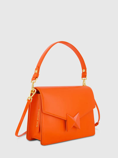 Orange Classic Leather Medium Shoulder Bag with Detachable Strap