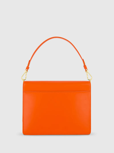 Orange Classic Leather Medium Shoulder Bag with Detachable Strap
