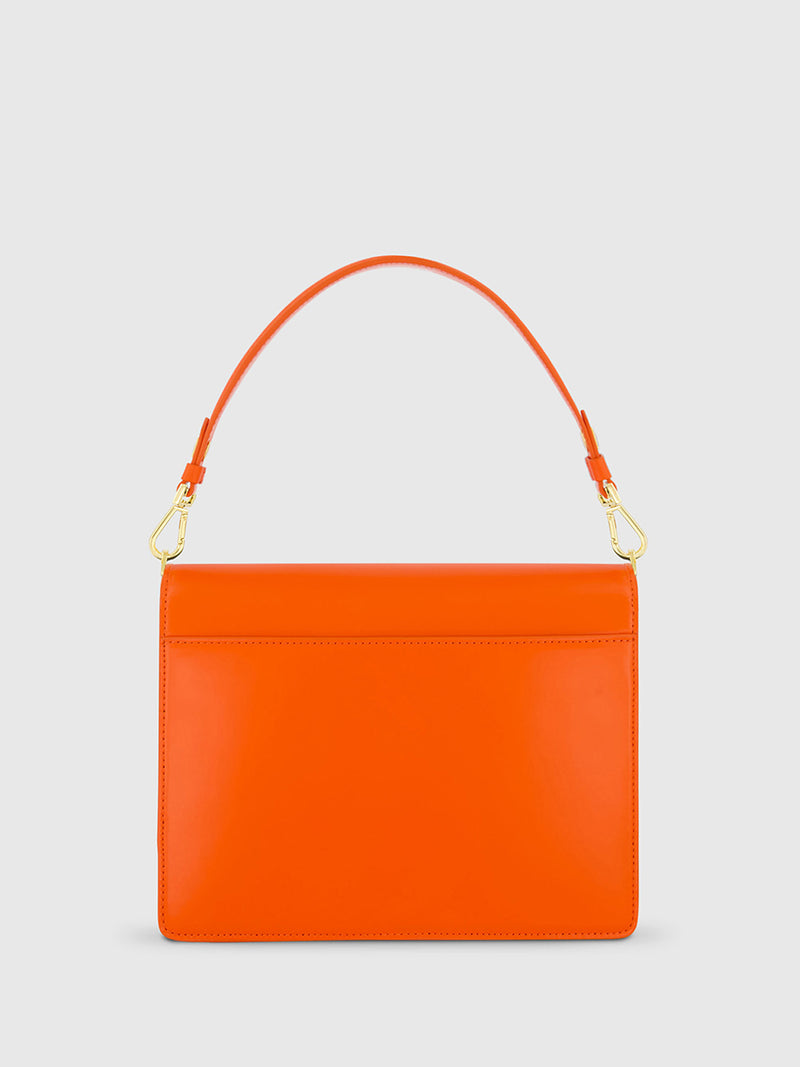 Orange Classic Leather Medium Shoulder Bag with Detachable Strap