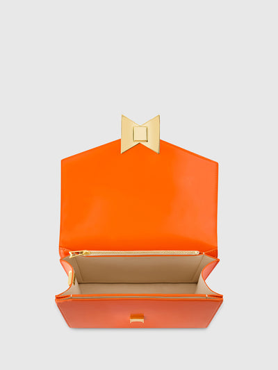 Orange Classic Leather Medium Shoulder Bag with Detachable Strap
