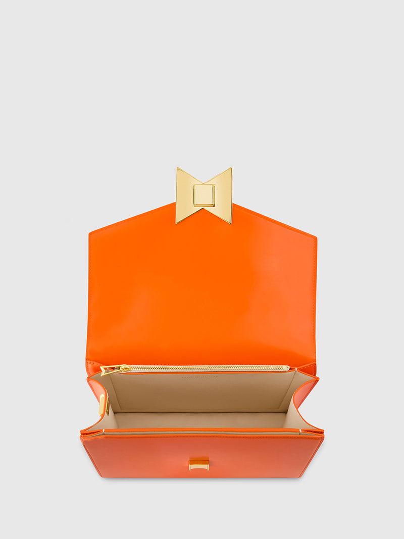 Orange Classic Leather Medium Shoulder Bag with Detachable Strap