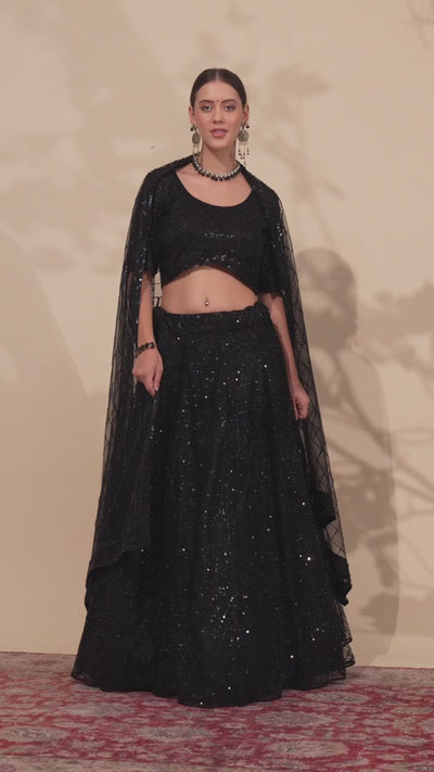 Black Designer Net Lehenga Choli with Handwork