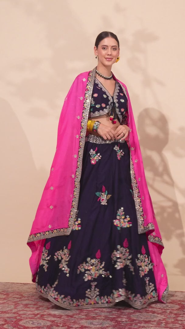 Dark Purple Designer Organza Lehenga Choli