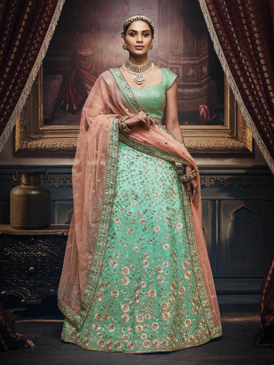 Rabina Peach and Mint Green Lehenga