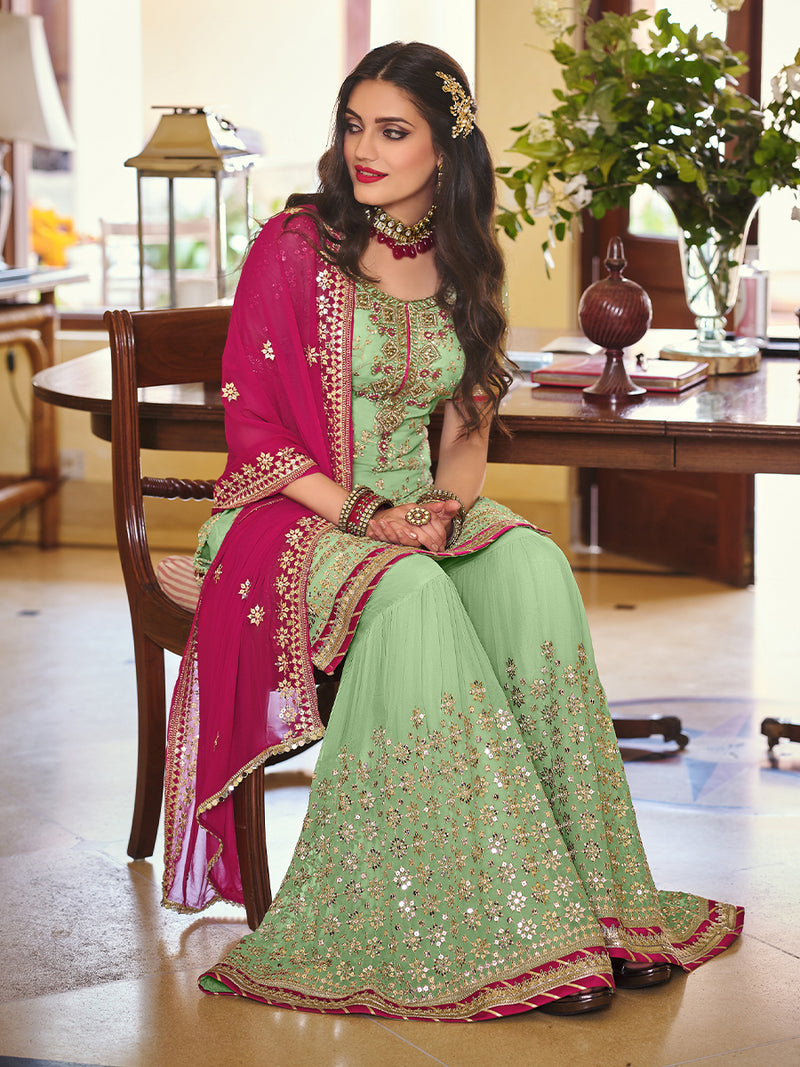 Andrea Mint Green and Pink Floral Shalwar Kameez