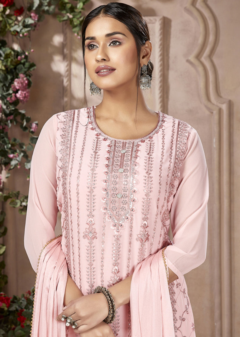 Shaliza Baby Pink and Georgette Salwar Suit with Heavy Embroidery