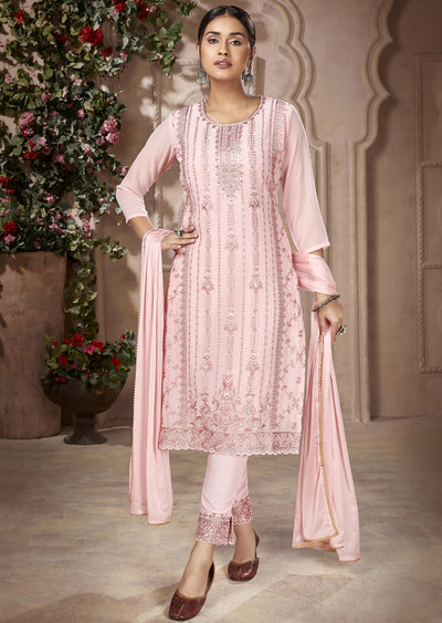 Shaliza Baby Pink and Georgette Salwar Suit with Heavy Embroidery