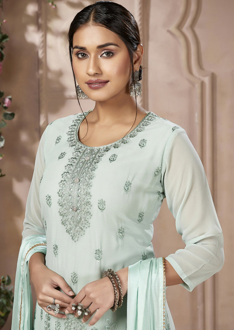 Shaliza Mint Green Georgette Salwar Suit with Heavy Embroidery