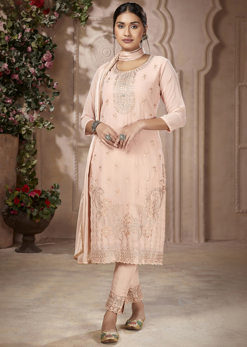 Shaliza Peachy Georgette Salwar Suit with Heavy Embroidery