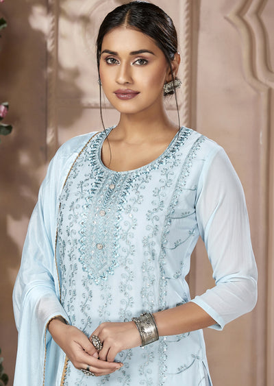 Shaliza Light Turquoise Designer Georgette Salwar Suit with Heavy Embroidery