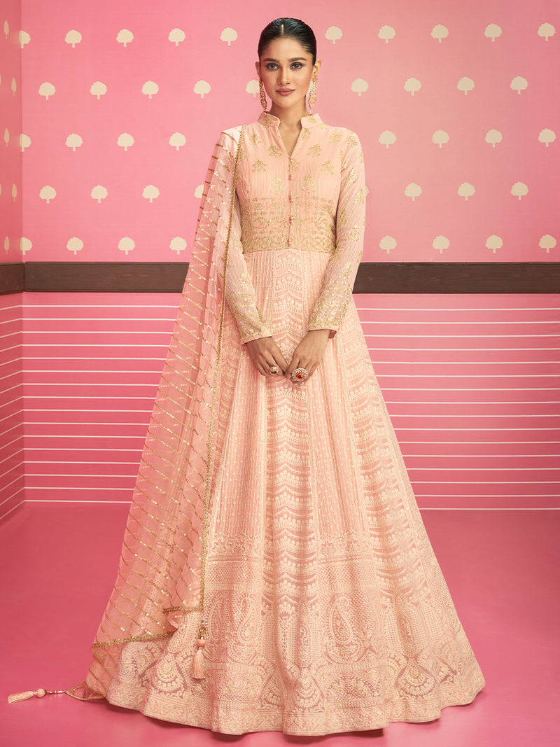 Light Pink Designer Georgette Anarkali Gown