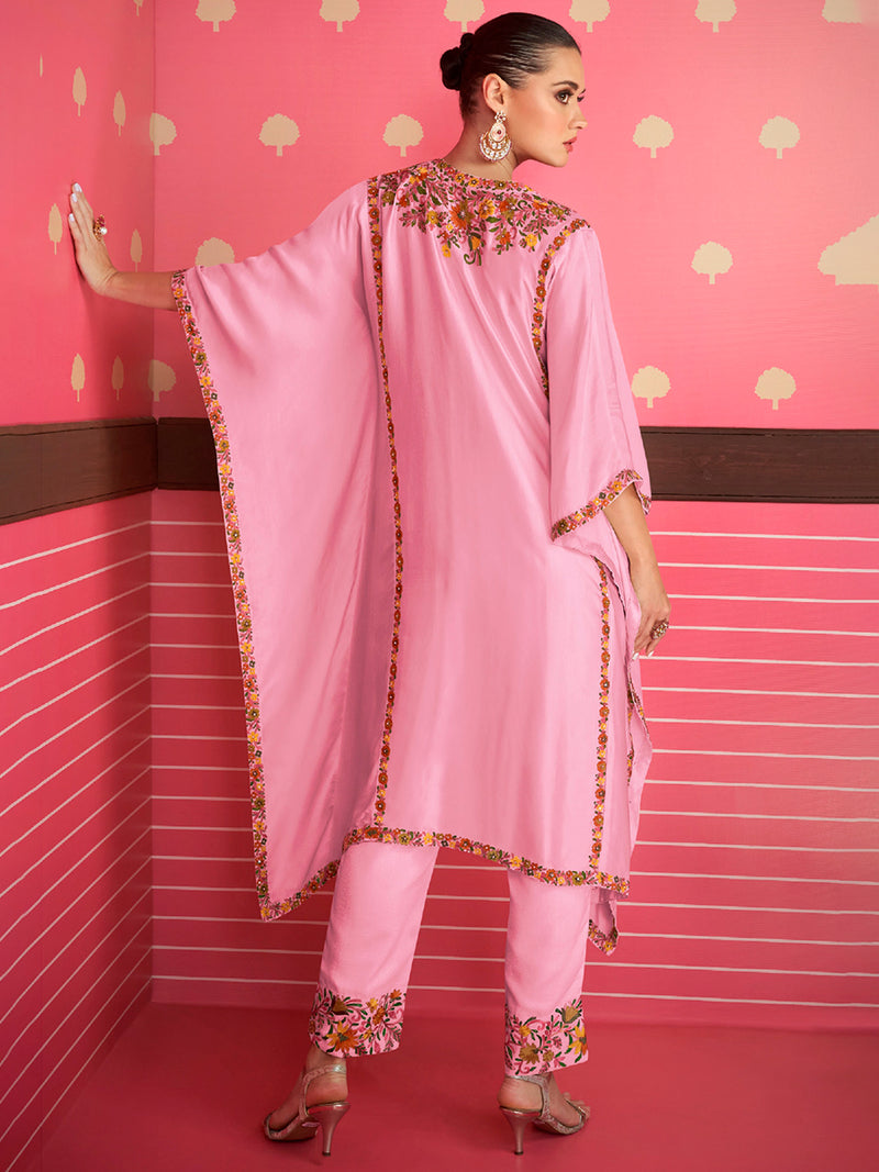 Mia Flamingo Pink Silk Satin Kaftan Suit