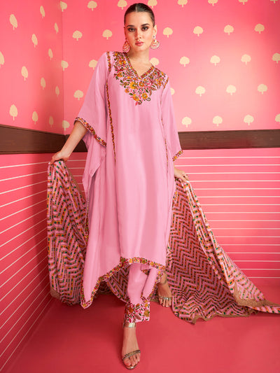 Mia Flamingo Pink Silk Satin Kaftan Suit