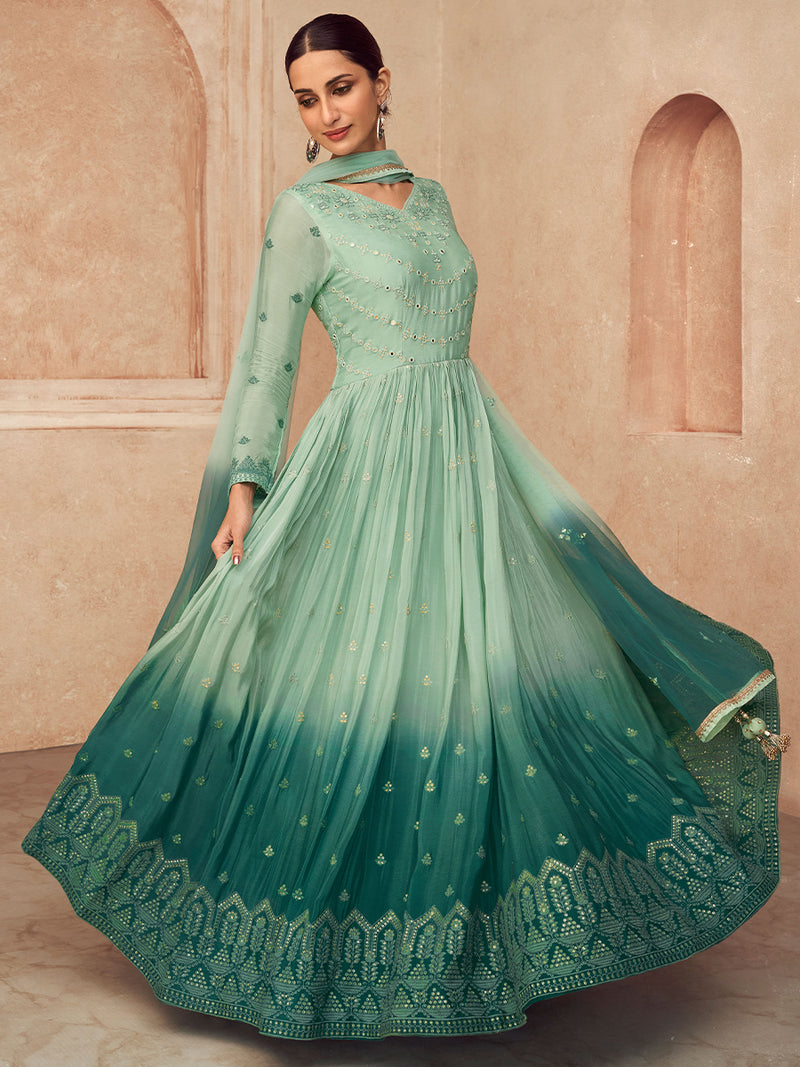 Sabrina Green Ombr Designer Georgette Gown Rabina Baksh Sabrina Green Ombr Designer Georgette Gown Rabina Baksh