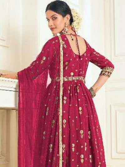 Alicia Fushia Pink Organza Jacquard Salwar Suit