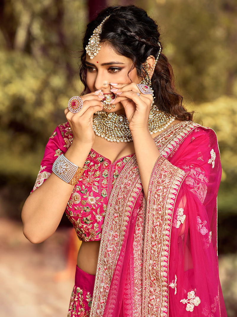 Alya Pink Designer Raw Silk Bridal Lehenga