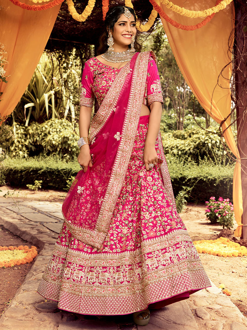 Buy FUSIONIC Pink Color Raw Silk Fabric Zari And Dori Work Lehenga For  Women at Amazon.in