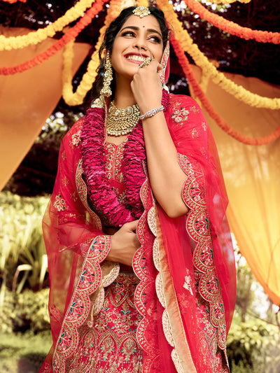 Priya Red Designer Raw Silk Bridal Lehenga