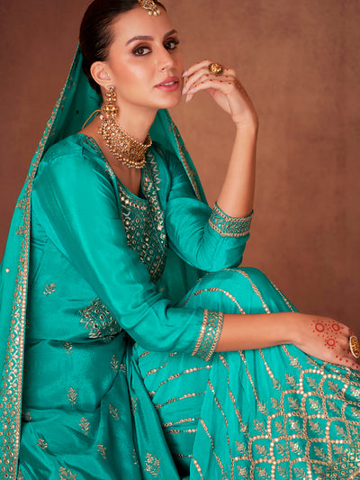 Alicia Teal Green Georgette & Chinon Sharara Suit