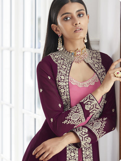 Sherry Pink and Purple Combo Gown with Embroidered Jacket