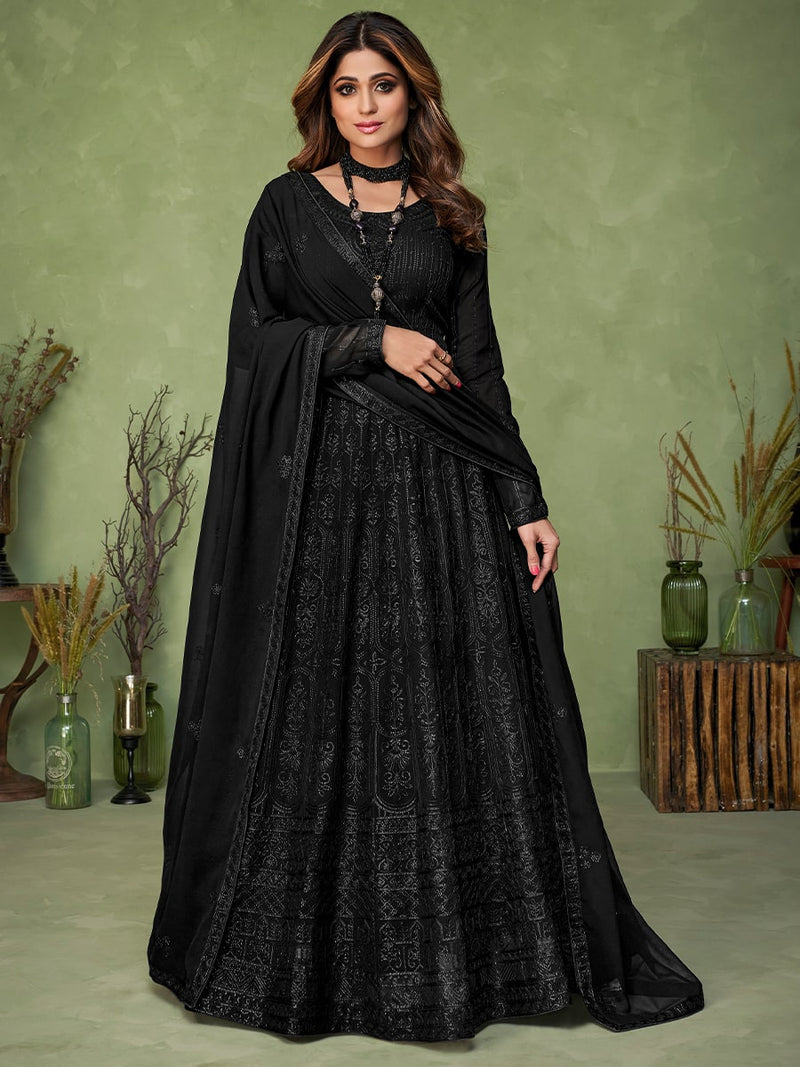 Sarah Black Embroidered Gown