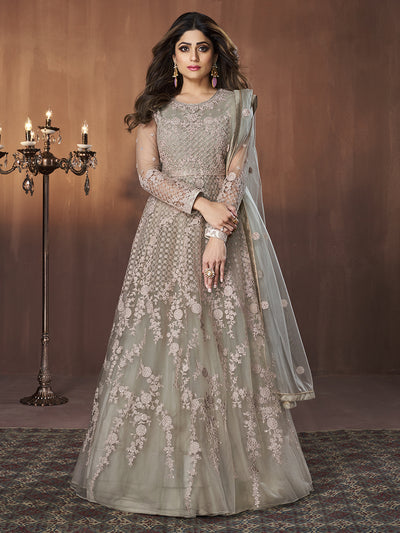 Sarah pastel pink and grey floral Gown