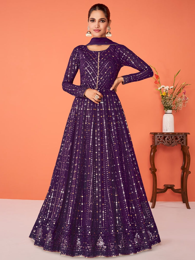 Dark Purple Designer Georgette Anarkali Style Gown