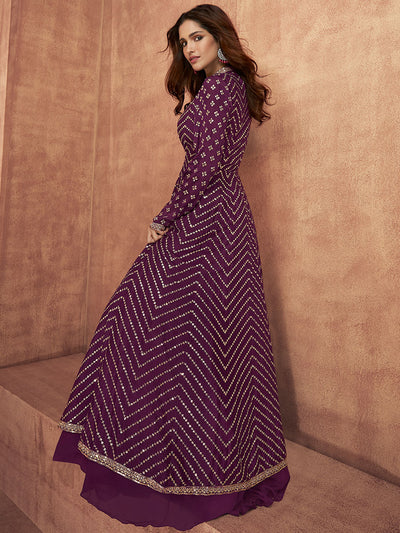 Shabana Dark Purple Designer Chinon Gown