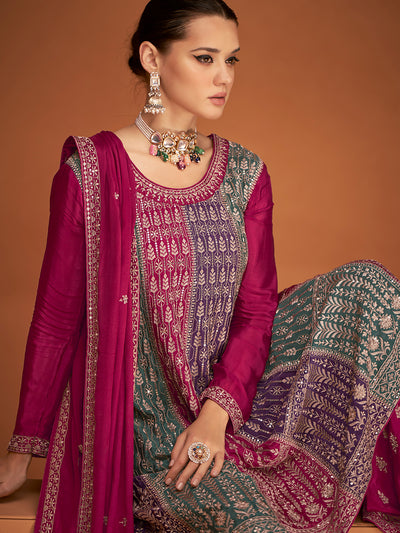 Pink Designer Chinon Silk Salwar Suit