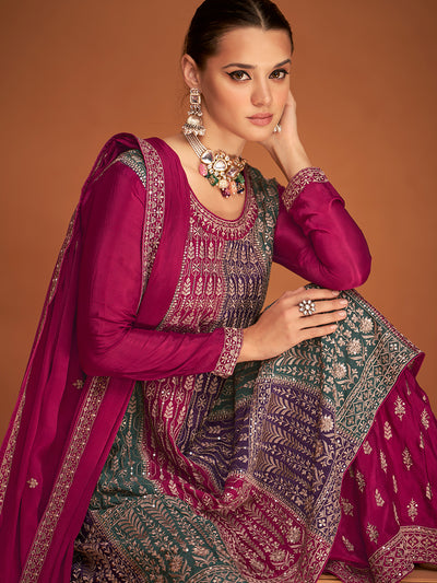 Pink Designer Chinon Silk Salwar Suit