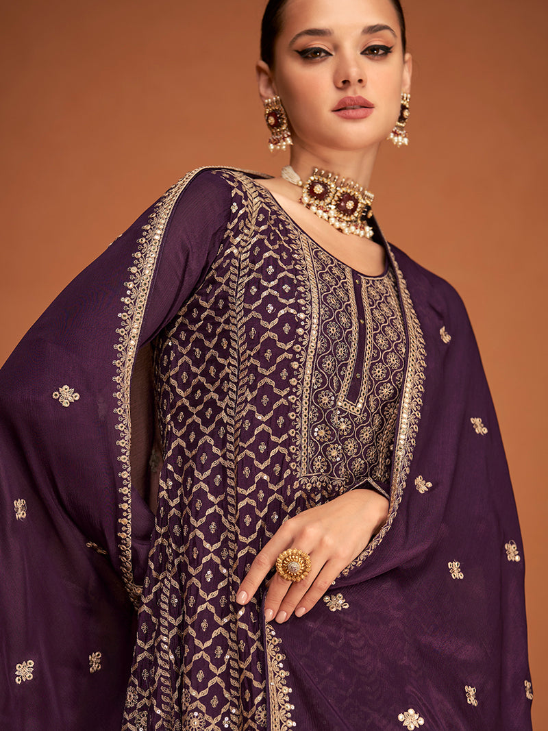 Sarah Purple & Gold Chinon Silk Salwar Suit